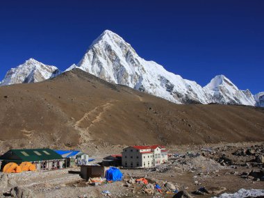 Gorakshep 'deki pansiyonlar, Nepal' deki EVerest Ana Kampı 'ndan önceki son pansiyonlar..