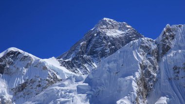Everest Dağı 'nın üzerinde masmavi gökyüzü, Nepal.