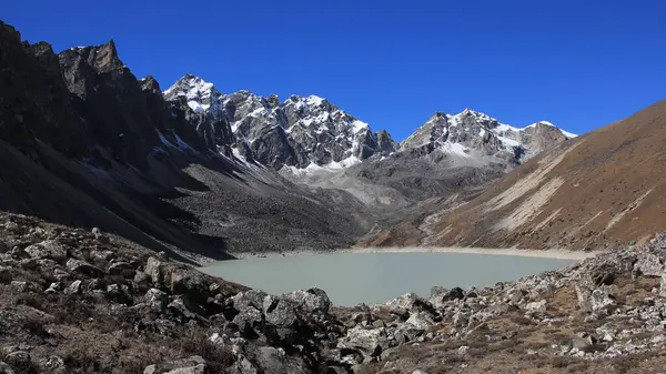Тхонак Цхо Ледниковое Озеро Верхней Части Долины Гокё Непал Стоковое Изображение