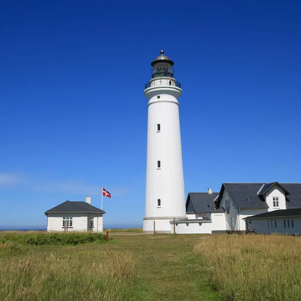 stock image Blue sky over the Hirtshals Lighthouse, Denmark.