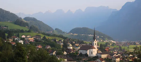 stock image Summer morning in Wangs, Switzerland.