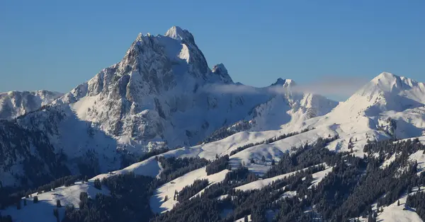 stock image Mount Gummfluh on a clear winter day, Switzerland.