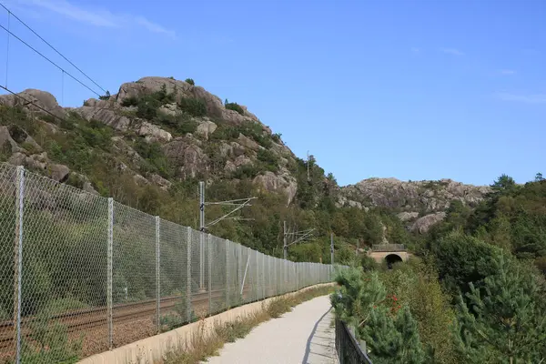 stock image Foot path along the old Jaerbanen trasse, Egersund, Norway.