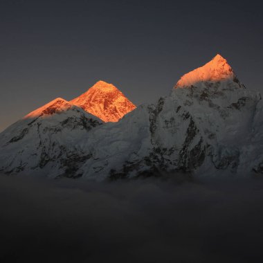 Mount Everest and Nuptse at sunset, view from Kala Patthar, Nepal. clipart