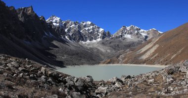 Peaks ve Thonak Tsho, Göl yukarı Gokyo Vadisi, Nepal.
