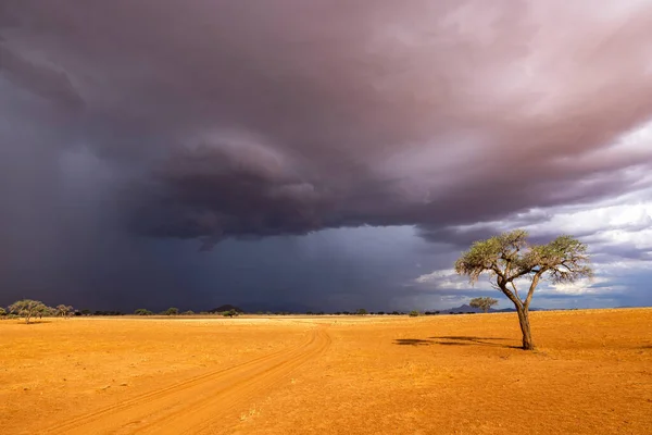 Namibrand Namibya 'nın düşük mavi bulutlarından yağan yağmur
