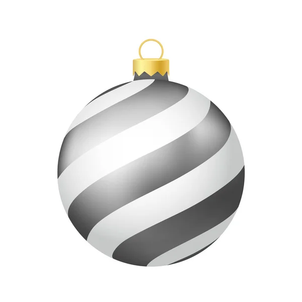 Grey Silver Christmas Tree Toy Ball Volumetric Realistic Color Illustration — стоковый вектор