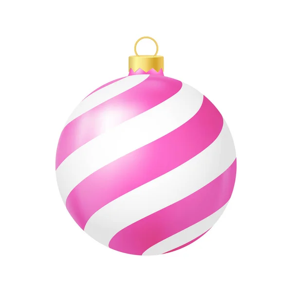 Çizgileri Gerçekçi Renkte Olan Pembe Noel Ağacı Oyuncağı — Stok Vektör