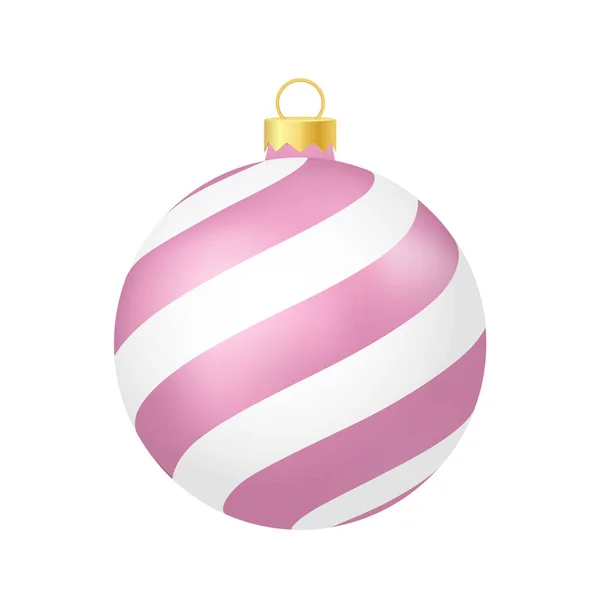 粉色玫瑰圣诞树玩具或球的体积和现实色彩插图 — 图库矢量图片
