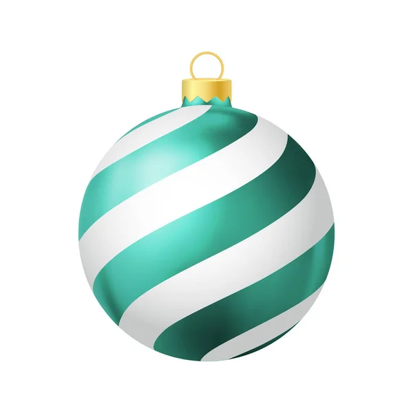 绿松石圣诞树玩具与线条现实的色彩插图 — 图库矢量图片