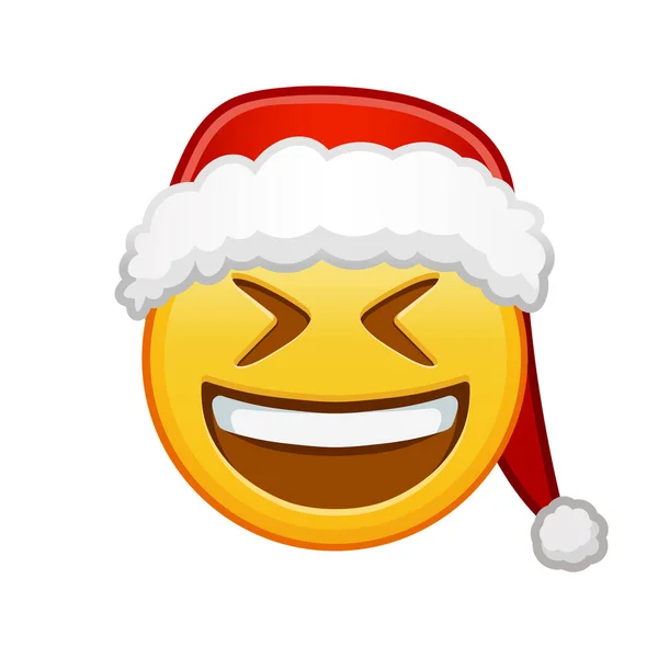 開いた口としっかりと閉じた目でクリスマスの笑顔黄色の絵文字の笑顔の大サイズ — ストックベクタ