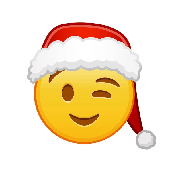 Cara Guiño Navidad Gran Tamaño Sonrisa Amarilla Emoji — Archivo Imágenes Vectoriales