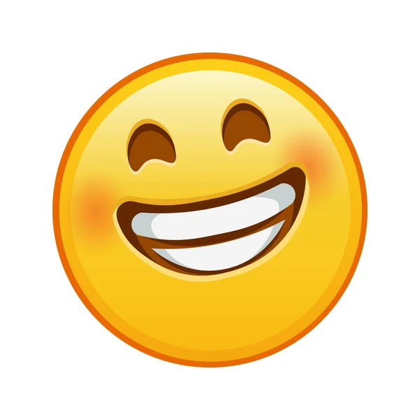 Cara Sonriente Con Ojos Sonrientes Gran Tamaño Sonrisa Emoji Amarilla — Vector de stock