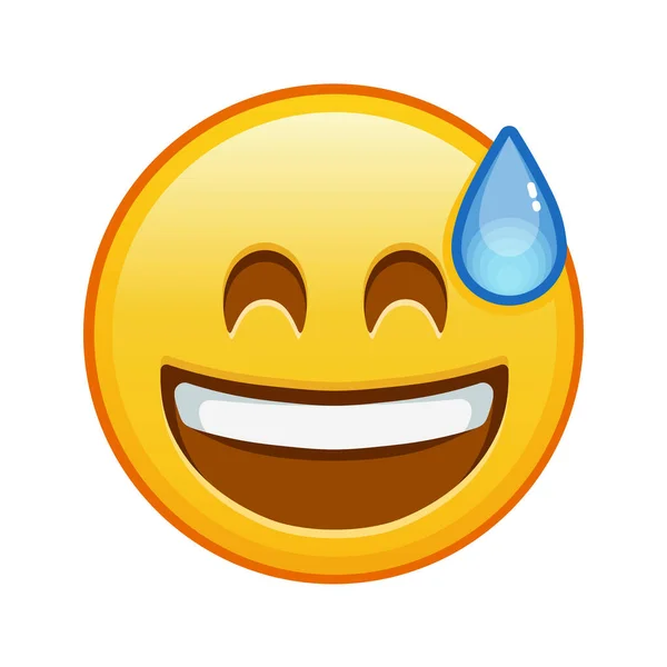 口を開けて冷たい汗で笑顔 Emojidex 絵文字デックス 大きめの黄色い絵文字 — ストックベクタ