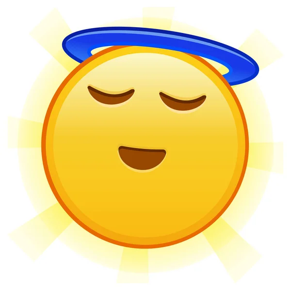 Visage Souriant Avec Halo Dessus Tête Grande Taille Sourire Emoji — Image vectorielle