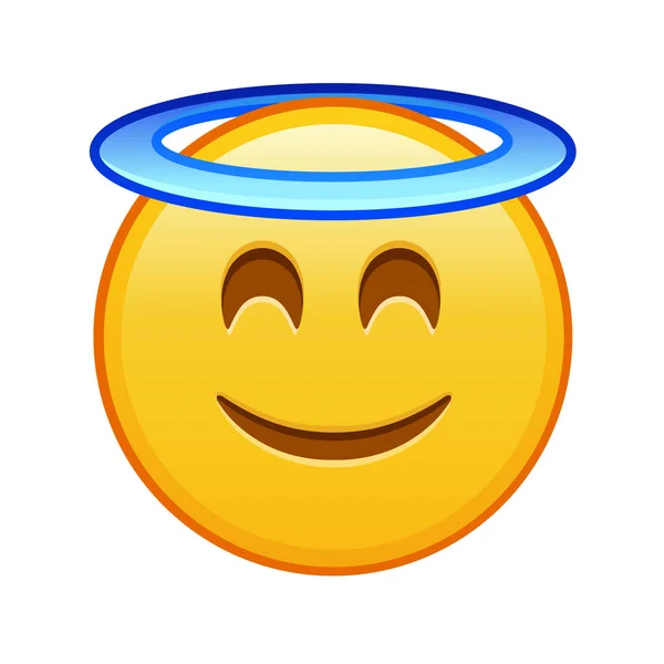Rosto Sorridente Com Halo Acima Cabeça Grande Tamanho Sorriso Emoji —  Vetores de Stock