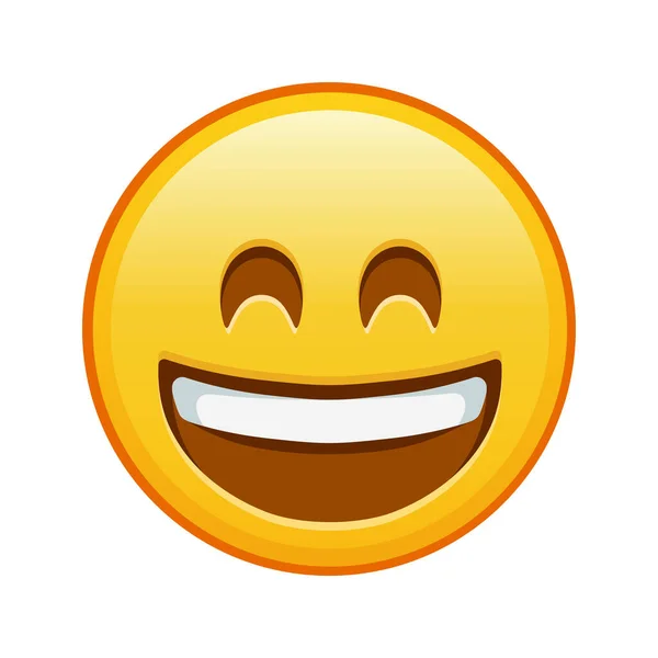 Uśmiechnięta Twarz Otwartymi Ustami Uśmiechniętymi Oczami Duży Rozmiar Żółtego Emotikonu — Wektor stockowy