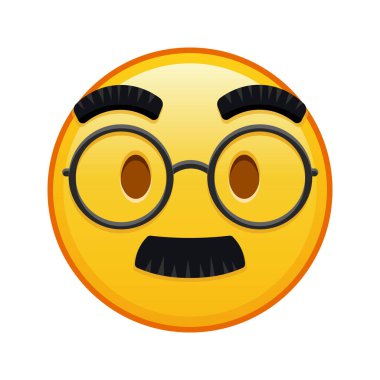 Gözlüklü ve bıyıklı bir yüz. Kocaman sarı bir gülümseme.