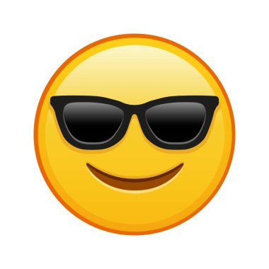 Güneş gözlüklü gülen yüz. Sarı emoji gülüşü büyüklüğünde.