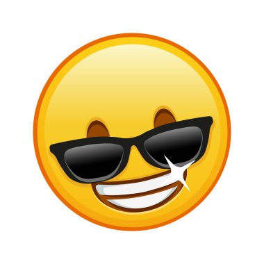 Güneş gözlüklü gülen yüz. Sarı emoji gülüşü büyüklüğünde.