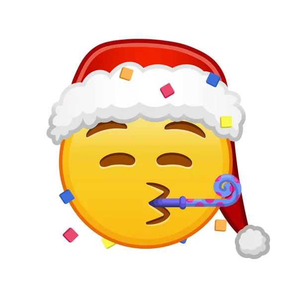Karácsonyi Arc Ünnepi Kürttel Sapkával Nagy Méretű Sárga Emoji Mosoly — Stock Vector