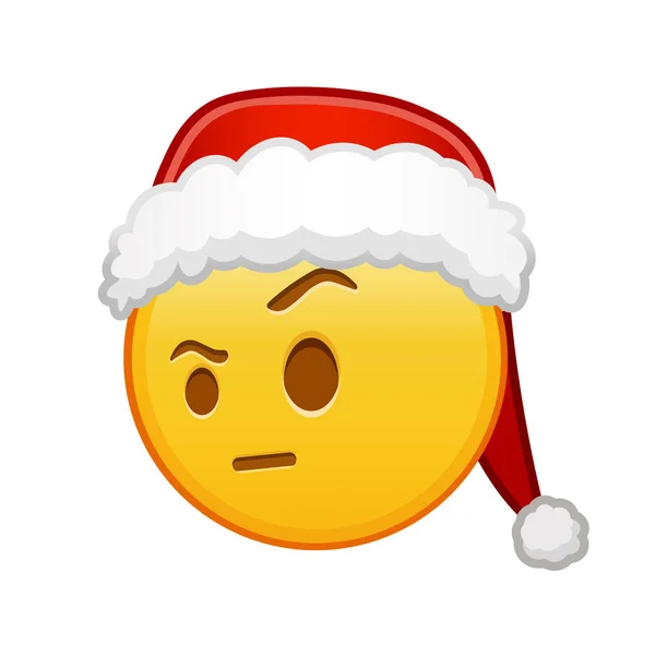 Vánoční Obličej Pozvednutým Obočím Velká Velikost Žlutého Emoji Úsměv — Stockový vektor