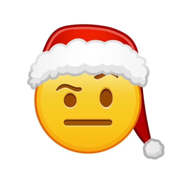 Christmas Face One Eyebrow Raised Large Size Yellow Emoji Smile — Stock Vector