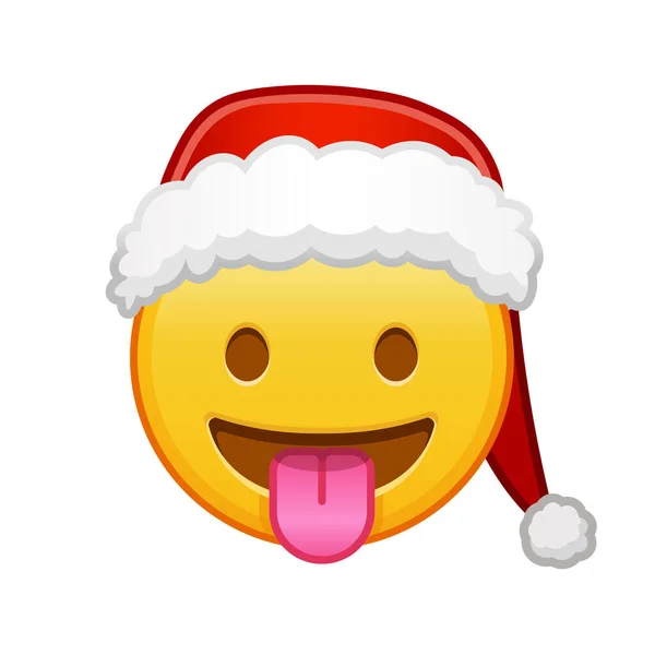 突出した舌でクリスマスの顔黄色の絵文字の笑顔の大規模なサイズ — ストックベクタ