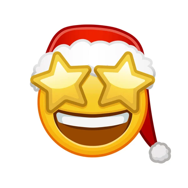 Boże Narodzenie Uśmiechnięta Twarz Gwiaździstymi Oczami Duży Rozmiar Żółty Emotikony — Wektor stockowy