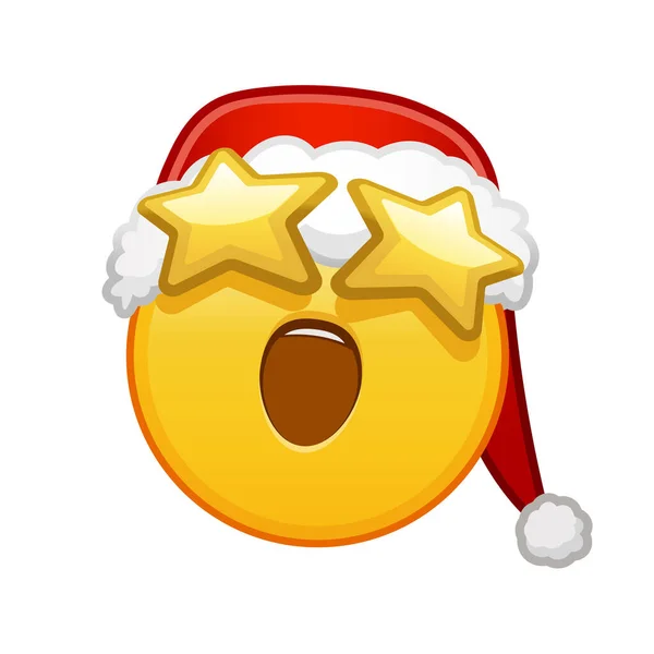 Kerst Grijnzend Gezicht Met Sterrenogen Groot Formaat Van Gele Emoji — Stockvector