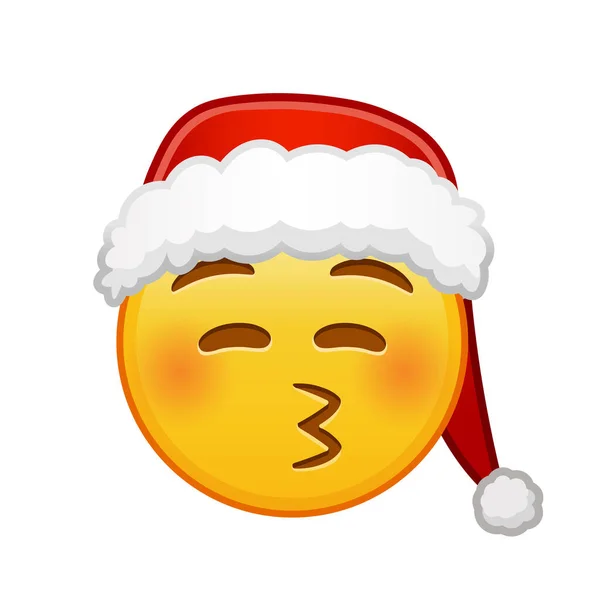 Christmas Kissing Face Closed Eyes Large Size Yellow Emoji Smile — Stock Vector
