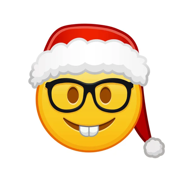 Natale Nerd Faccia Grande Dimensione Giallo Emoji Sorriso — Vettoriale Stock