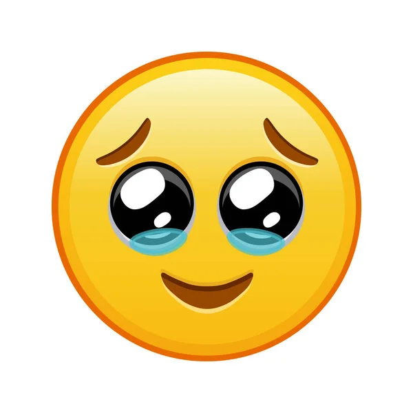Visage Heureux Avec Des Larmes Grande Taille Sourire Emoji Jaune — Image vectorielle