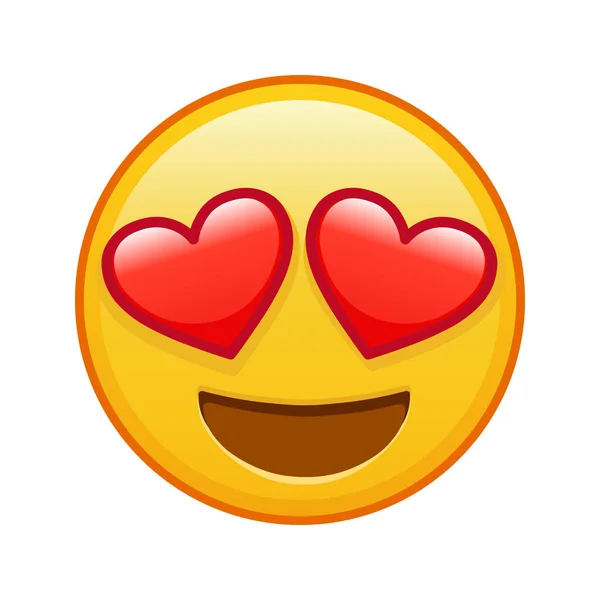 Visage Souriant Avec Yeux Coeur Grande Taille Sourire Emoji Jaune — Image vectorielle