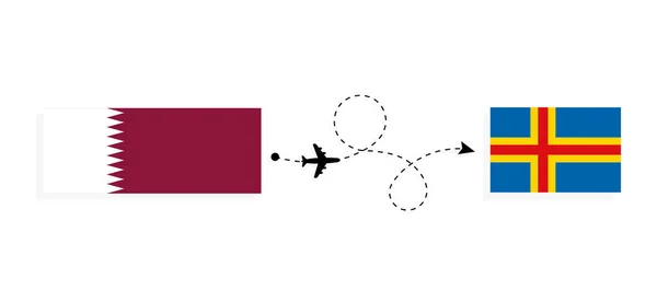Vol Voyage Qatar Aland Avion Passagers Concept Voyage — Image vectorielle