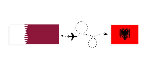 Vol Voyage Qatar Albanie Par Avion Passagers Concept Voyage — Image vectorielle