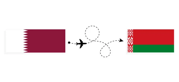 Vol Voyage Qatar Bélarus Par Avion Passagers Concept Voyage — Image vectorielle