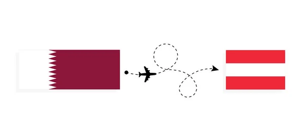 Vol Voyage Qatar Autriche Par Avion Passagers Concept Voyage — Image vectorielle