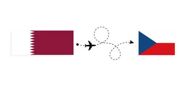 Vol Voyage Qatar Tchéquie Par Avion Passagers Concept Voyage — Image vectorielle
