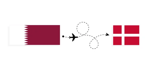 Vol Voyage Qatar Danemark Par Avion Passagers Concept Voyage — Image vectorielle