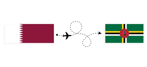 Vol Voyage Qatar Dominique Par Avion Passagers Concept Voyage — Image vectorielle