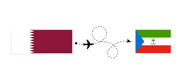 Vol Voyage Qatar Guinée Équatoriale Avion Passagers Concept Voyage — Image vectorielle