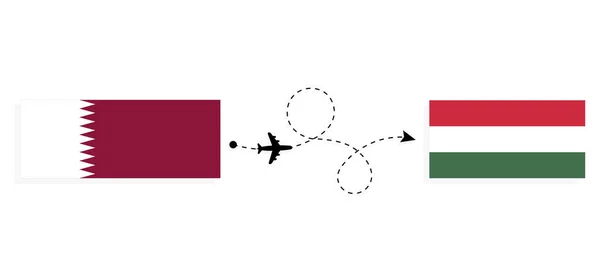 Flug Und Anreise Von Katar Nach Ungarn Mit Dem Passagierflugzeug — Stockvektor