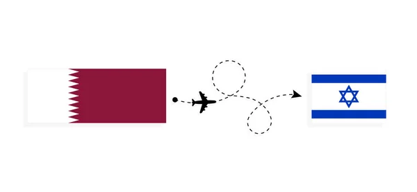 Vol Voyage Qatar Israël Par Avion Passagers Concept Voyage — Image vectorielle