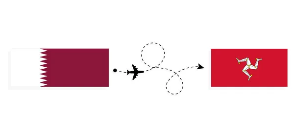Vol Voyage Qatar Île Mann Par Avion Passagers Concept Voyage — Image vectorielle