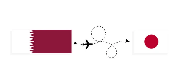 Vol Voyage Qatar Japon Par Avion Passagers Concept Voyage — Image vectorielle