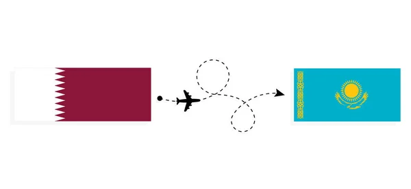 Vol Voyage Qatar Kazakhstan Par Avion Passagers Concept Voyage — Image vectorielle