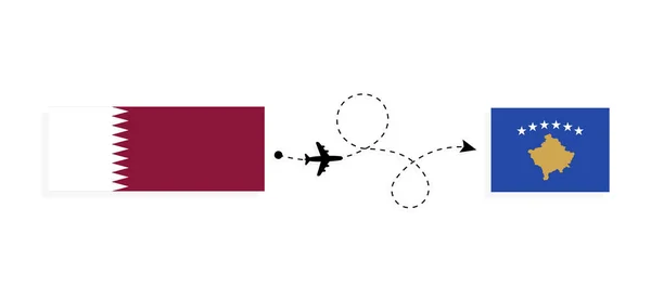 Vol Voyage Qatar Kosovo Par Avion Passagers Concept Voyage — Image vectorielle