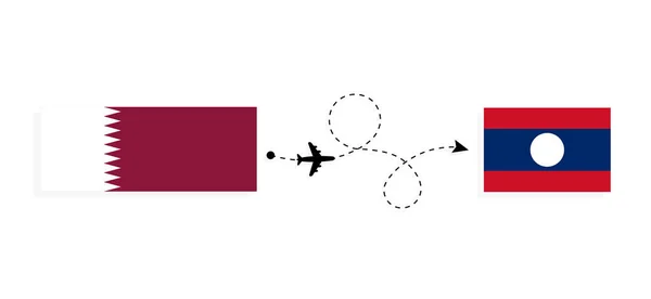 Vol Voyage Qatar Laos Par Avion Passagers Concept Voyage — Image vectorielle
