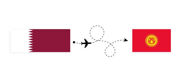 Vol Voyage Qatar Kirghizistan Par Avion Passagers Concept Voyage — Image vectorielle